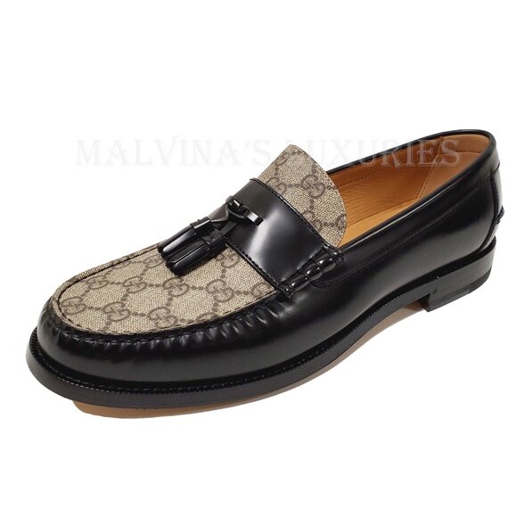 GUCCI SHOES TASSELS G LOGO SUPREME BLACK LOAFERS MOCCASINS - Picture 10 of 16